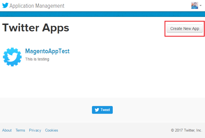 Twitter Application Management Magento 2