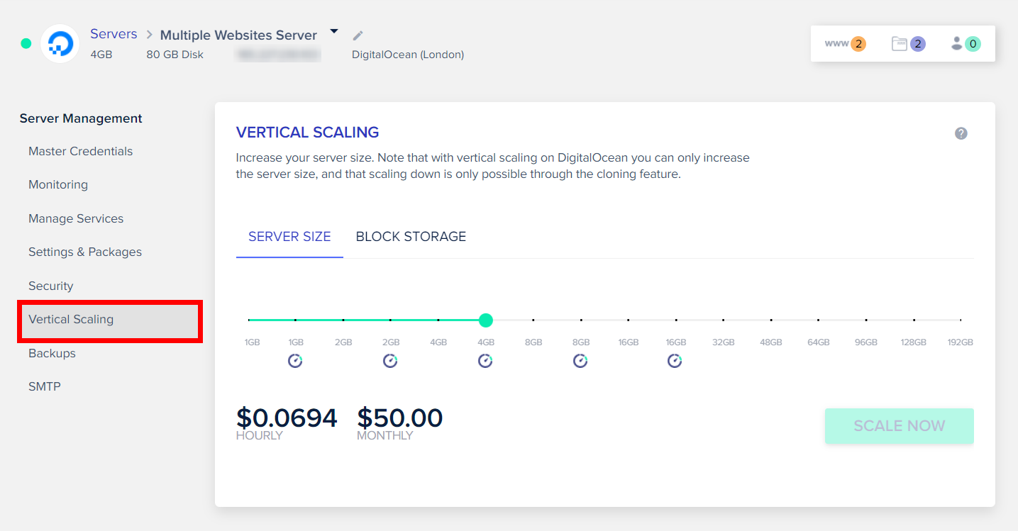 Vertical Scaling in Cloudways