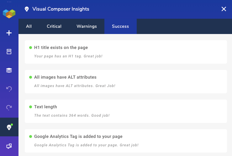 Visual Composer Insights page