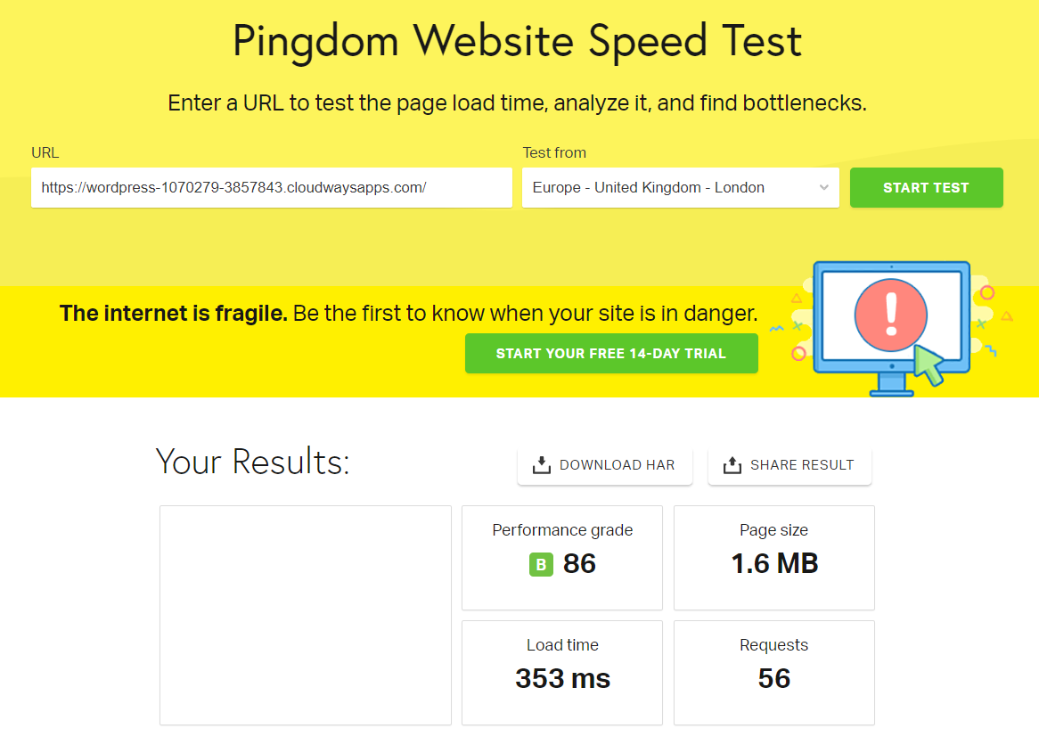 WPBakery Page Builder Pindom Performance result