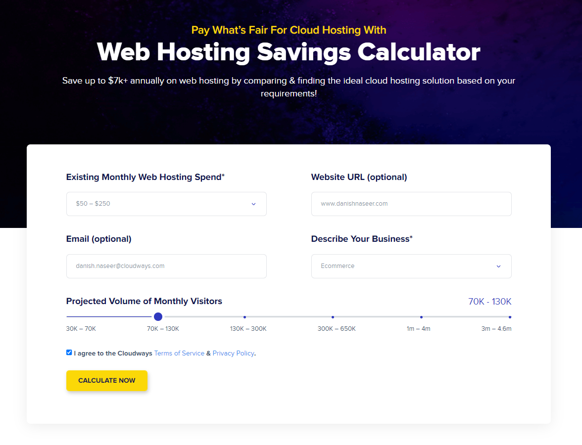 Web Hosting Savings Calculator Form