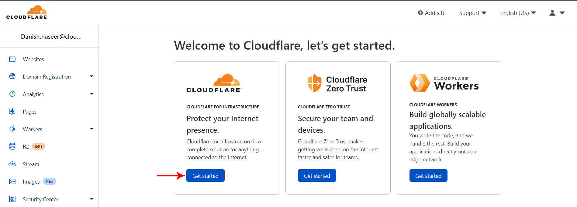Welcome to Clouflare screen