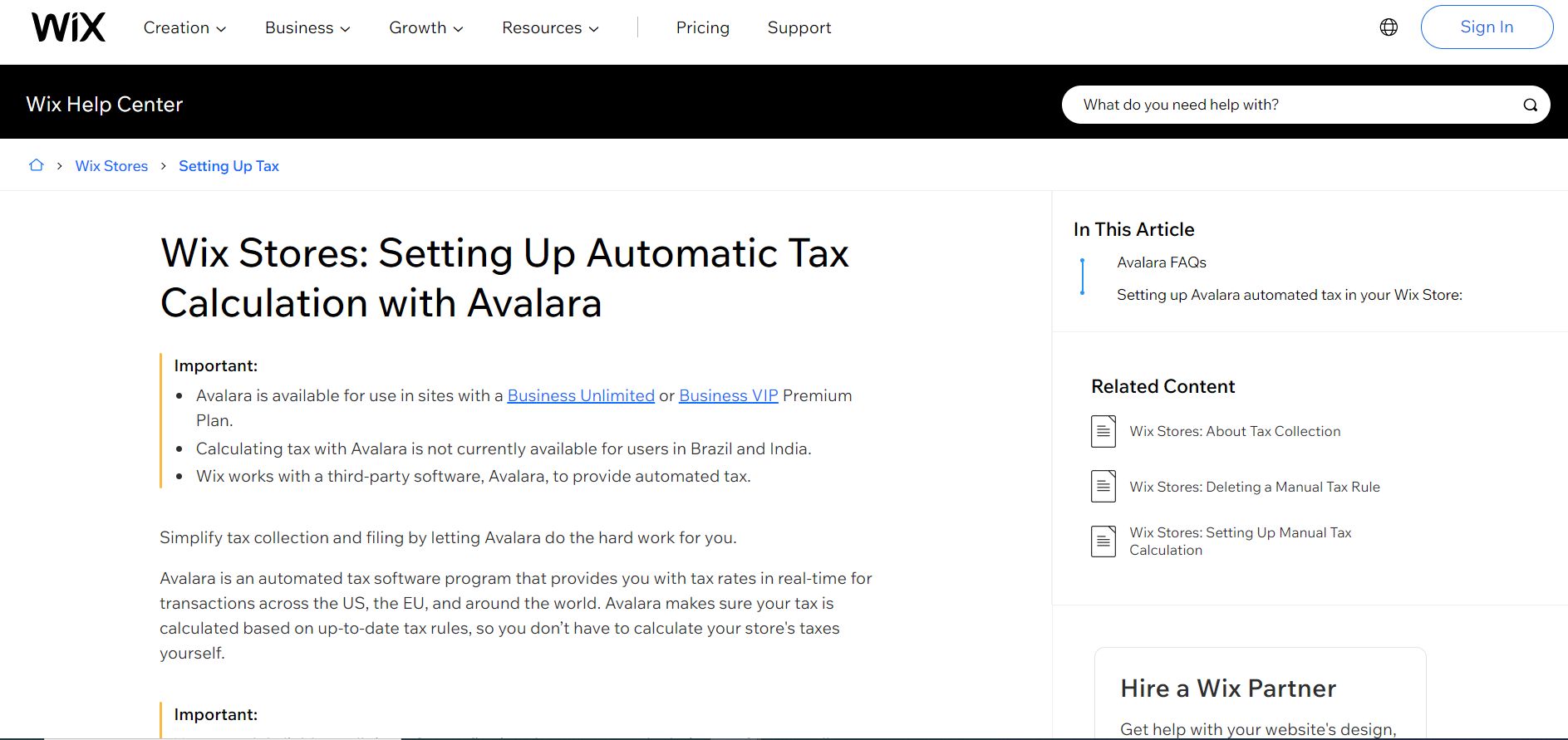 Wix - Tax Settings