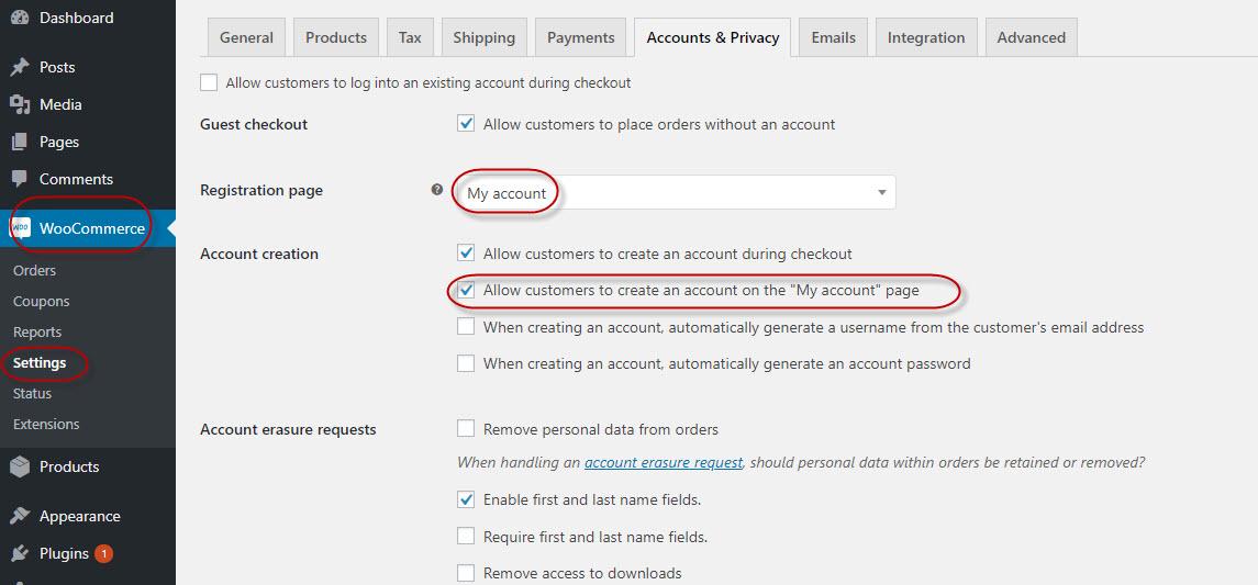 WooCommerce my account page