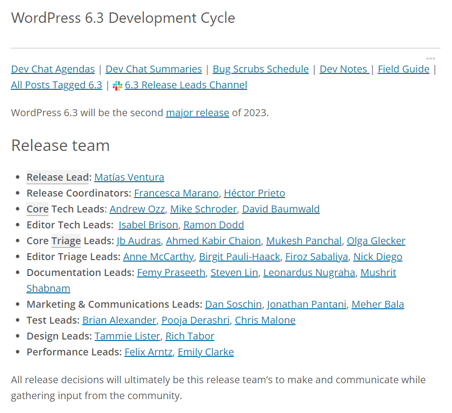 WordPress 6.3 Development Cycle