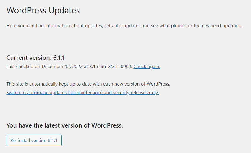 WordPress Core Updates
