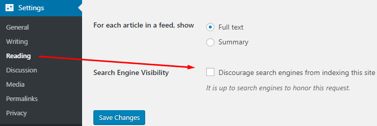 wordpress search engine visibility