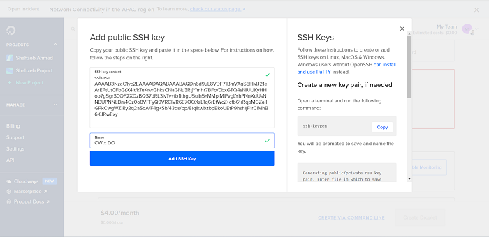 add SSH Key to DO platform