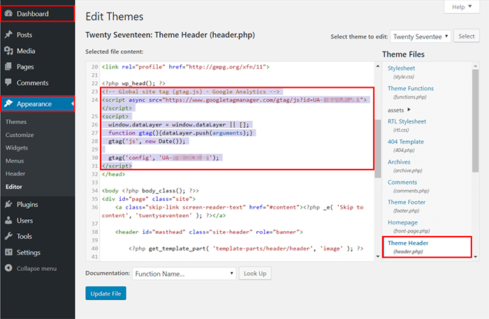 add tracking code in header
