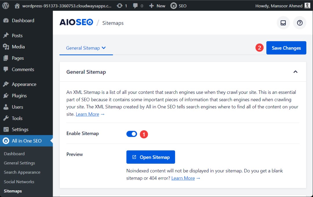 aioseo enable sitemap