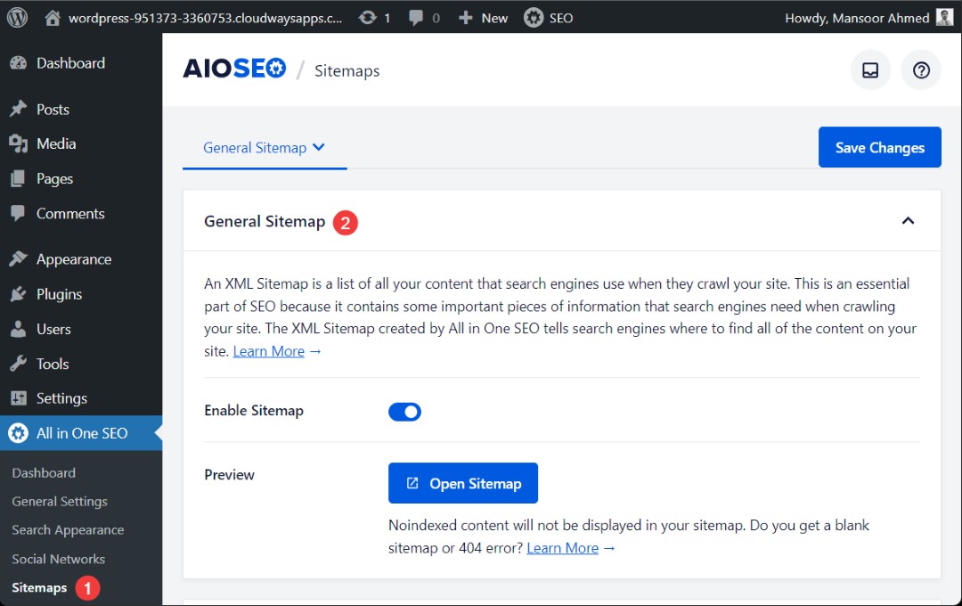 aioseo general sitemap