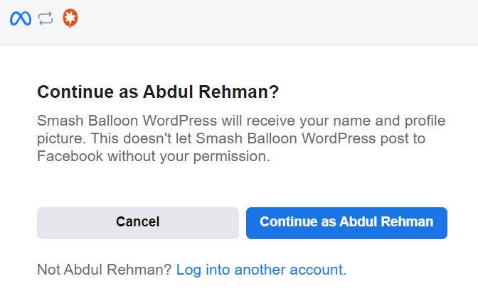allow Smash Ballon to connect by clicking Continue