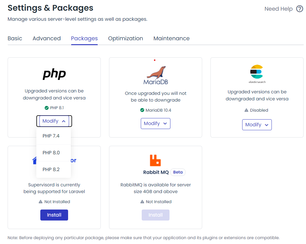 cloudways platform update to latest php version