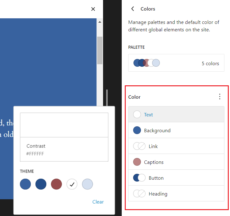 customize specific color settings for different elements on your website