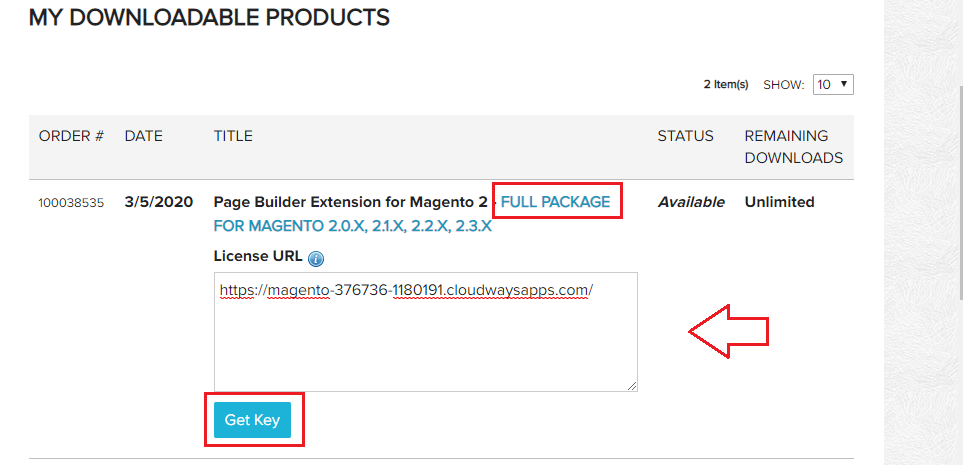 download and generate key magento page builder
