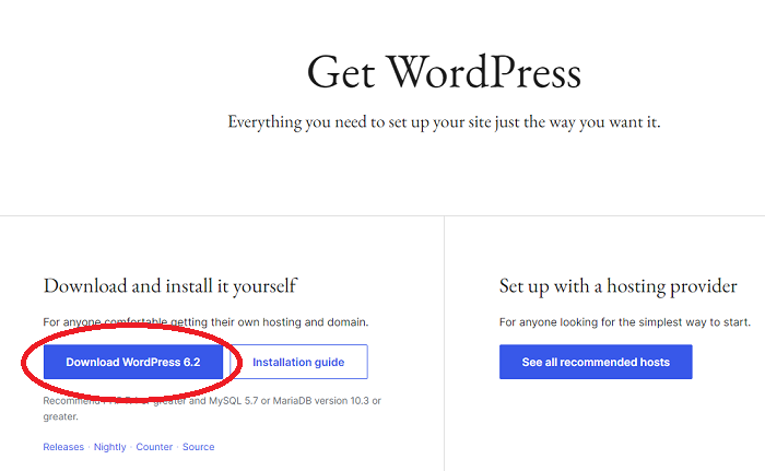 download the WordPress setup from the official website