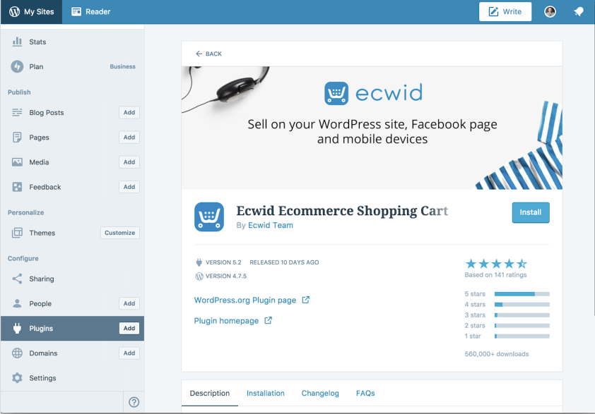 Screenshot of Ecwid's interface