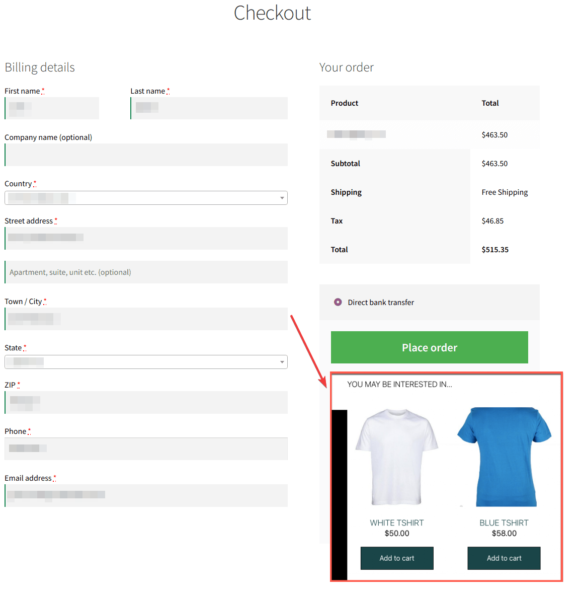 example of a customized WooCommerce checkout page
