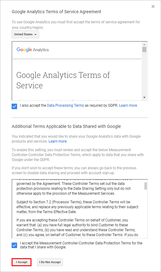 google analytics terms of service
