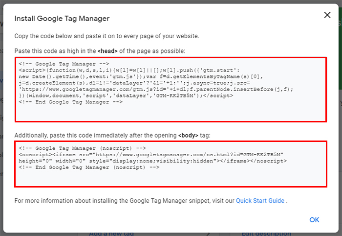 google tag manager snippets