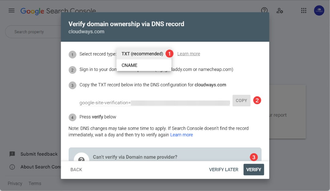 gsc verify domain ownership
