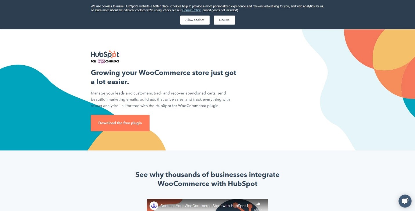 Screenshot showing Hubspot's WooCommerce plugin page