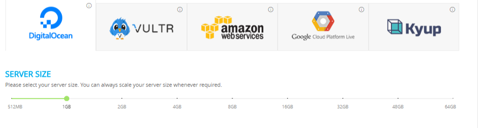 Select Cloud and Server size