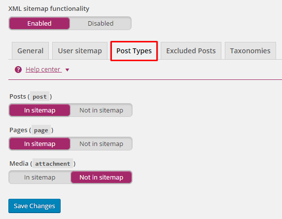 Sitemap Post Types Settings
