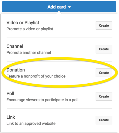adding donation card to videos