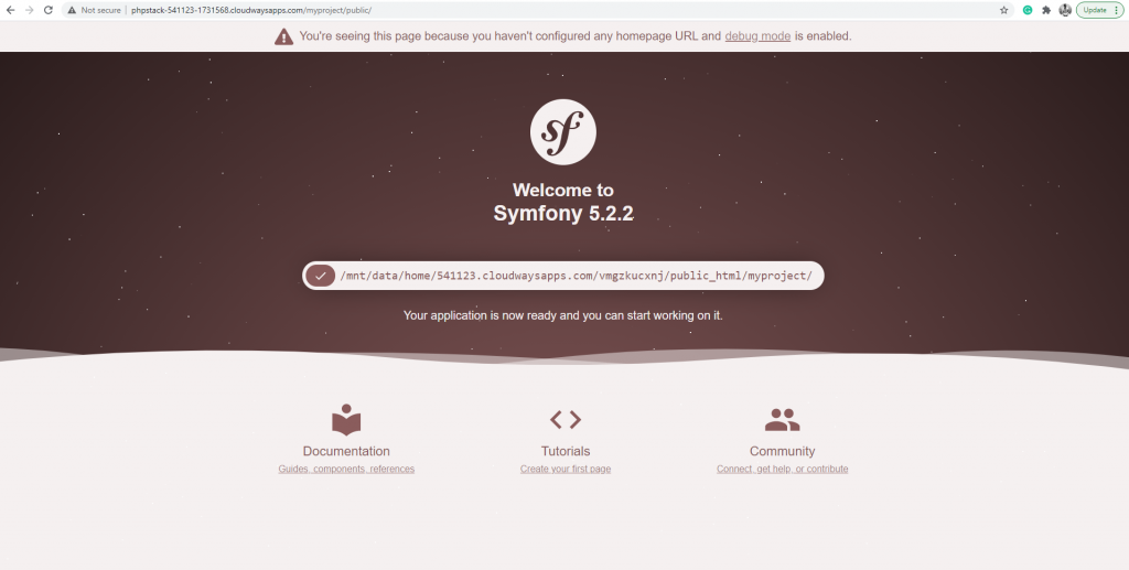 Symfony Welcome Screen
