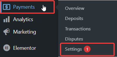 Payments > Settings.