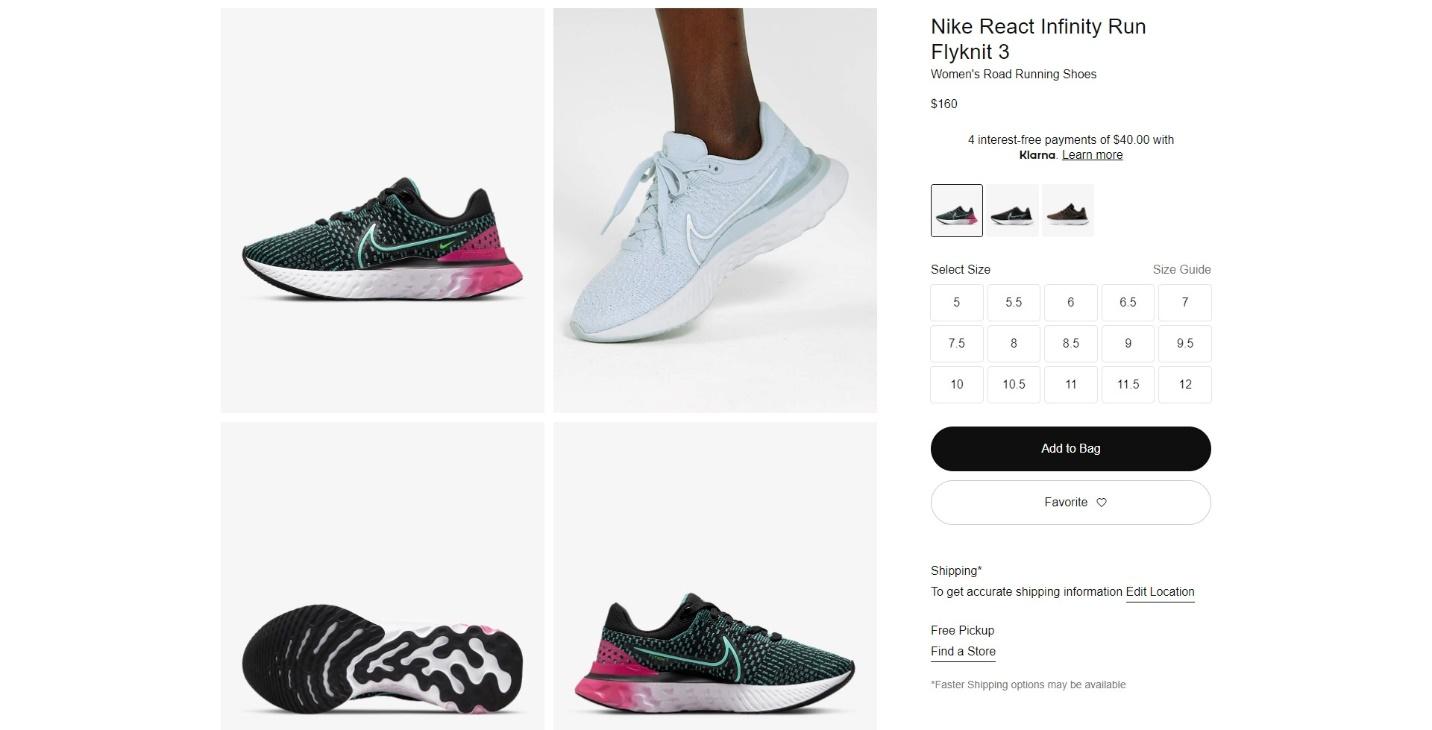 Image of shoes on Nike store
