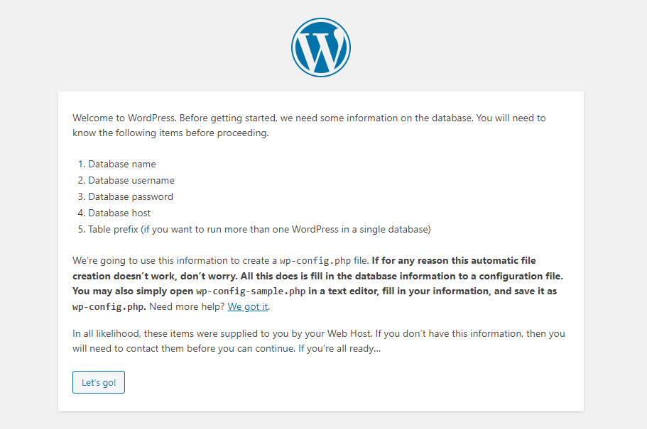 add database credentials to the wp-config.php file