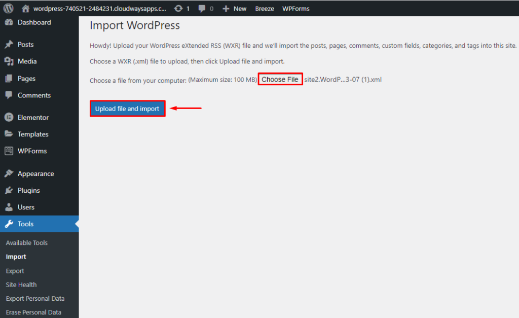 Upload File and Import