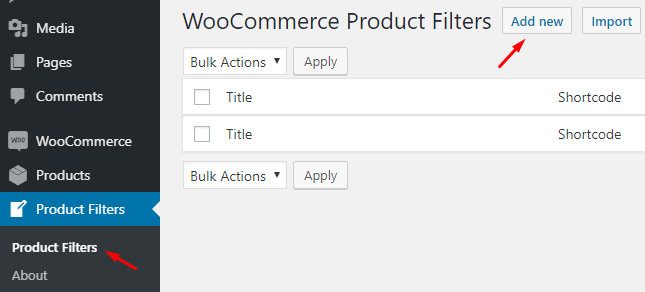 Product Filters → Add New.