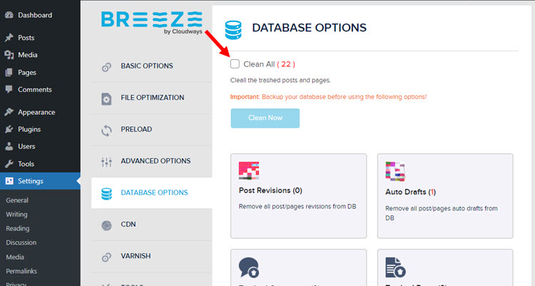 Breeze Database Options