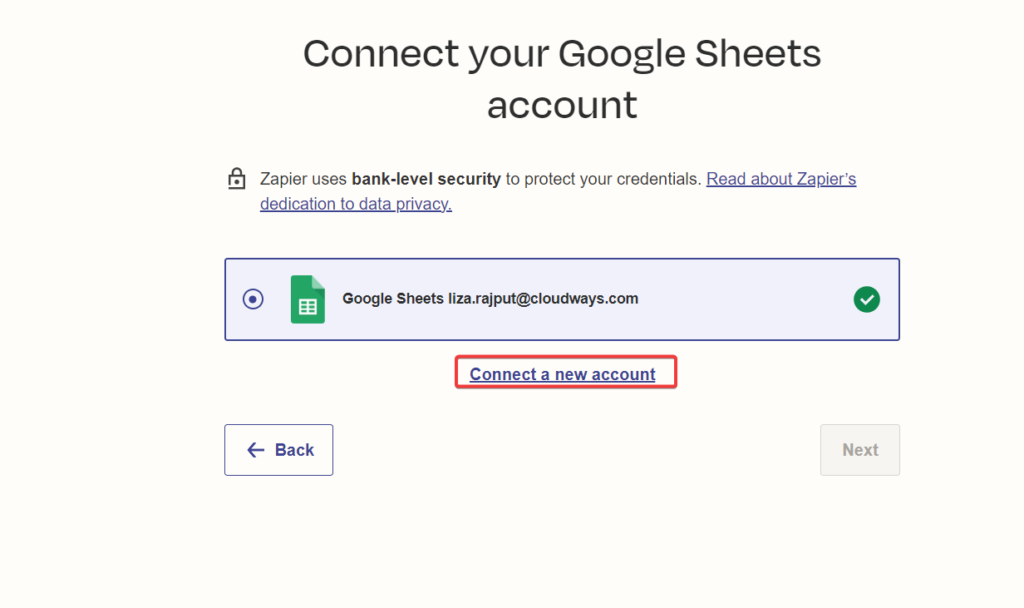 connect your Google Sheets Account
