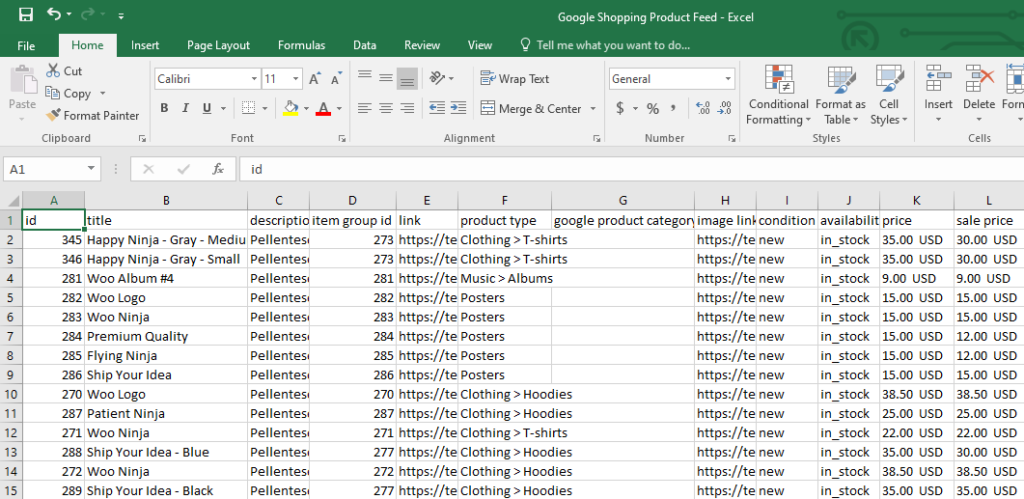 WooCommerce Google Shopping feed excel