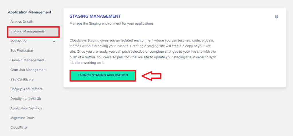 Launch Staging Application on Cloudways