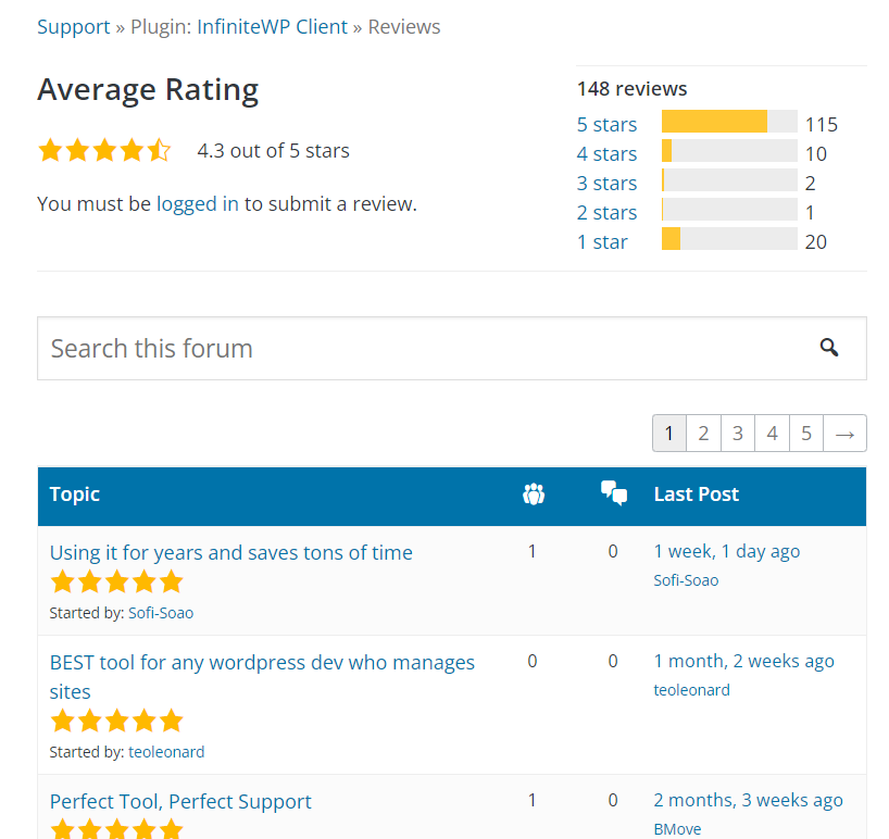 InfiniteWP Client rating