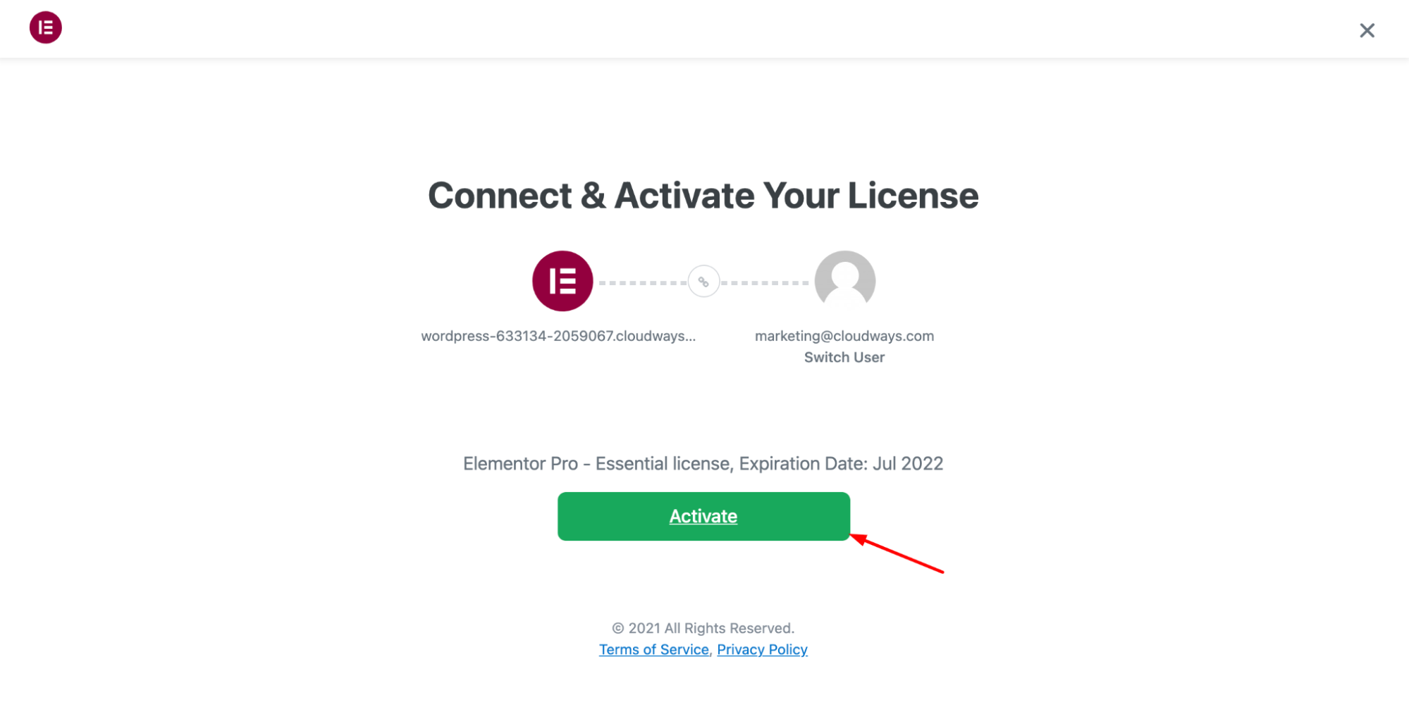 Connect and Activate Elementor License