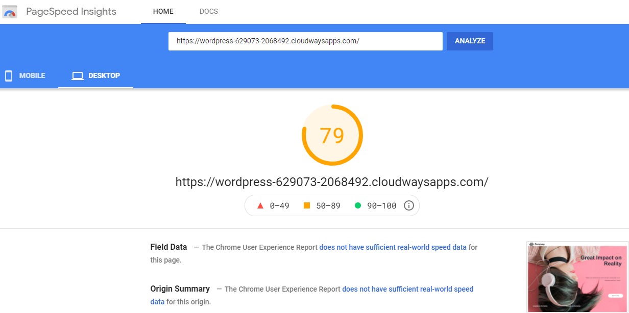 Zion Page builder PageSpeed Insight Test Result