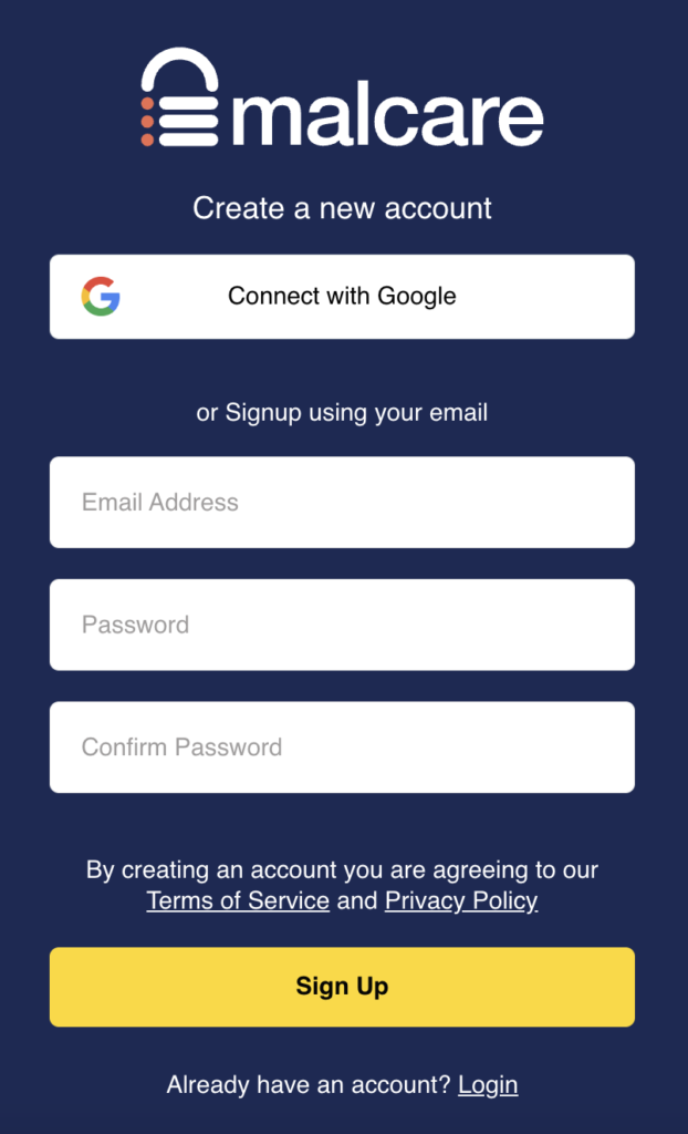 Sign Up to create an account