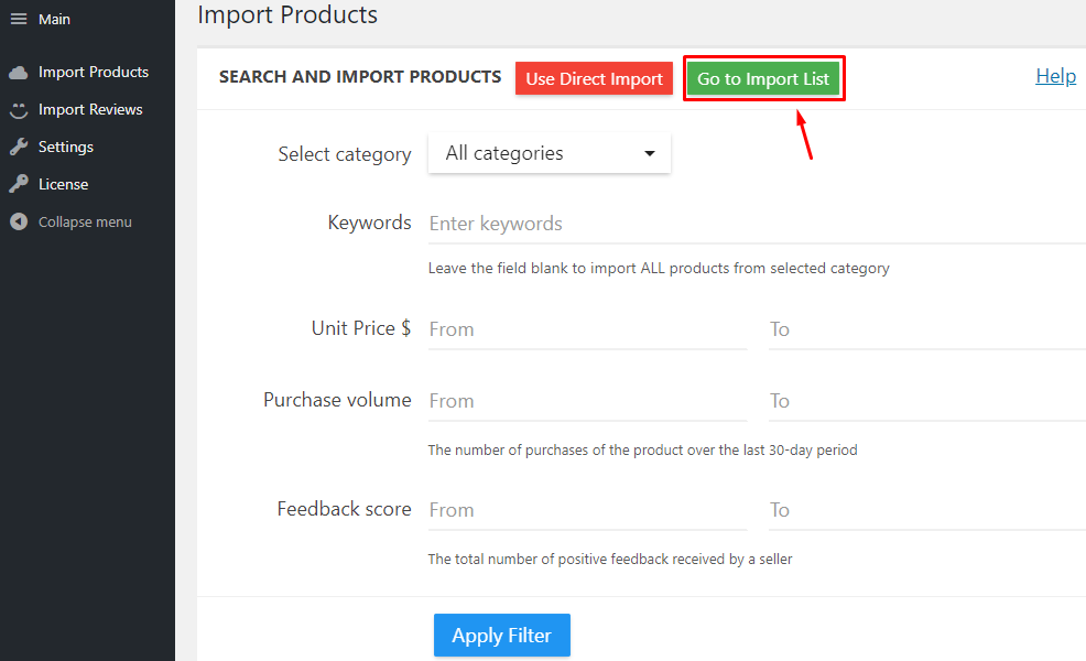 dropshipping business Go to import list