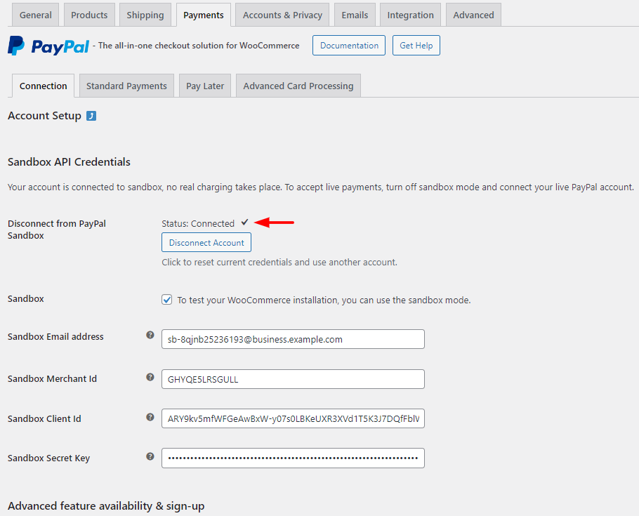 Paypal connection settings
