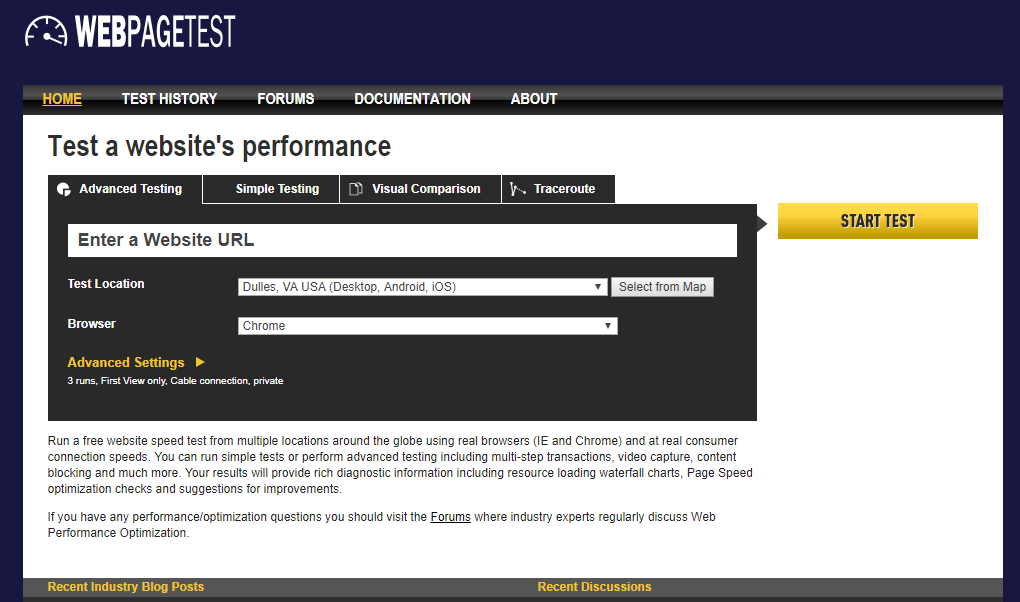 WordPress site performance test