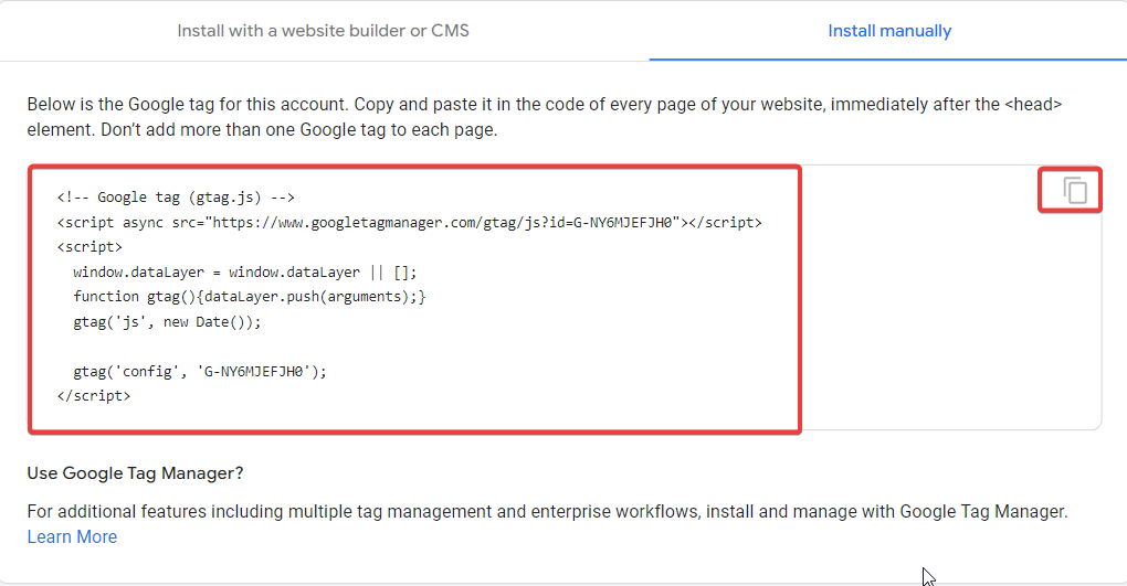 Add Google Tag Code to Header.php