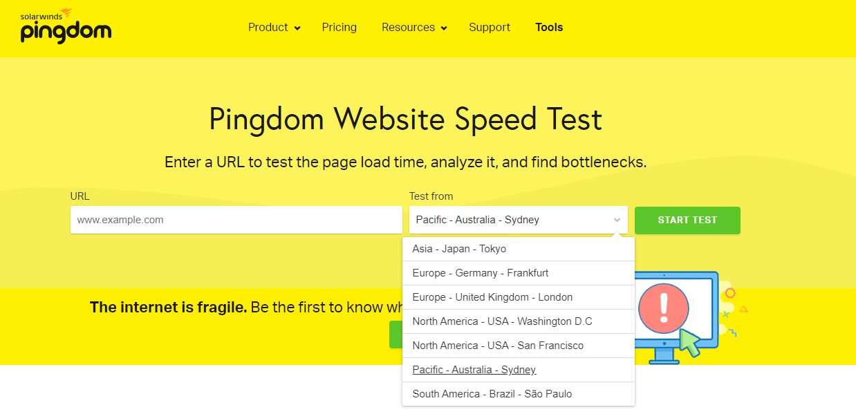 WordPress site performance test pingdom