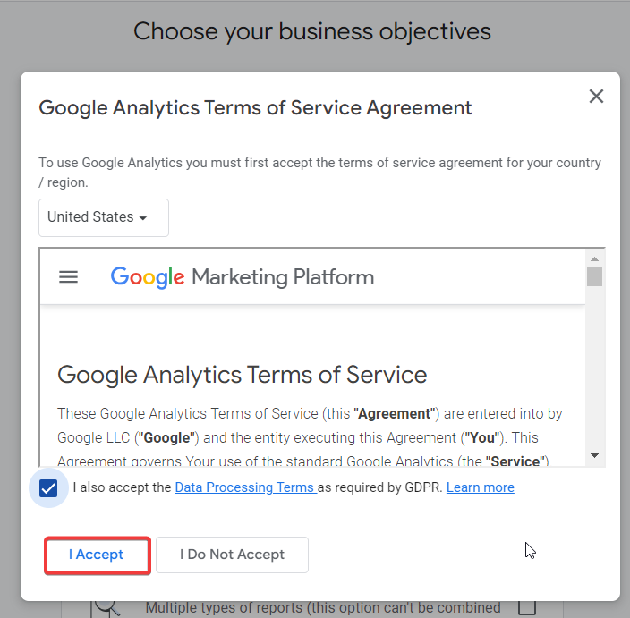 Google Analytics Terms of Service Agreement 