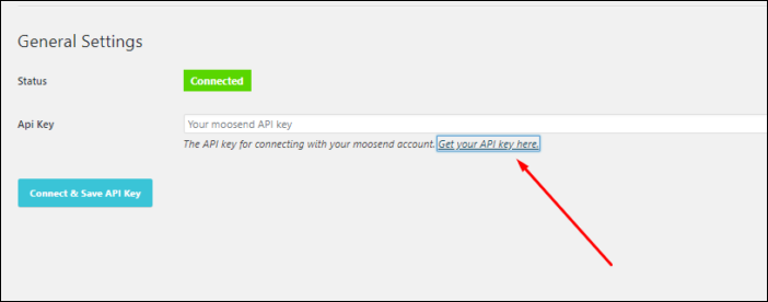 copy your API key and connect your Moosend Account